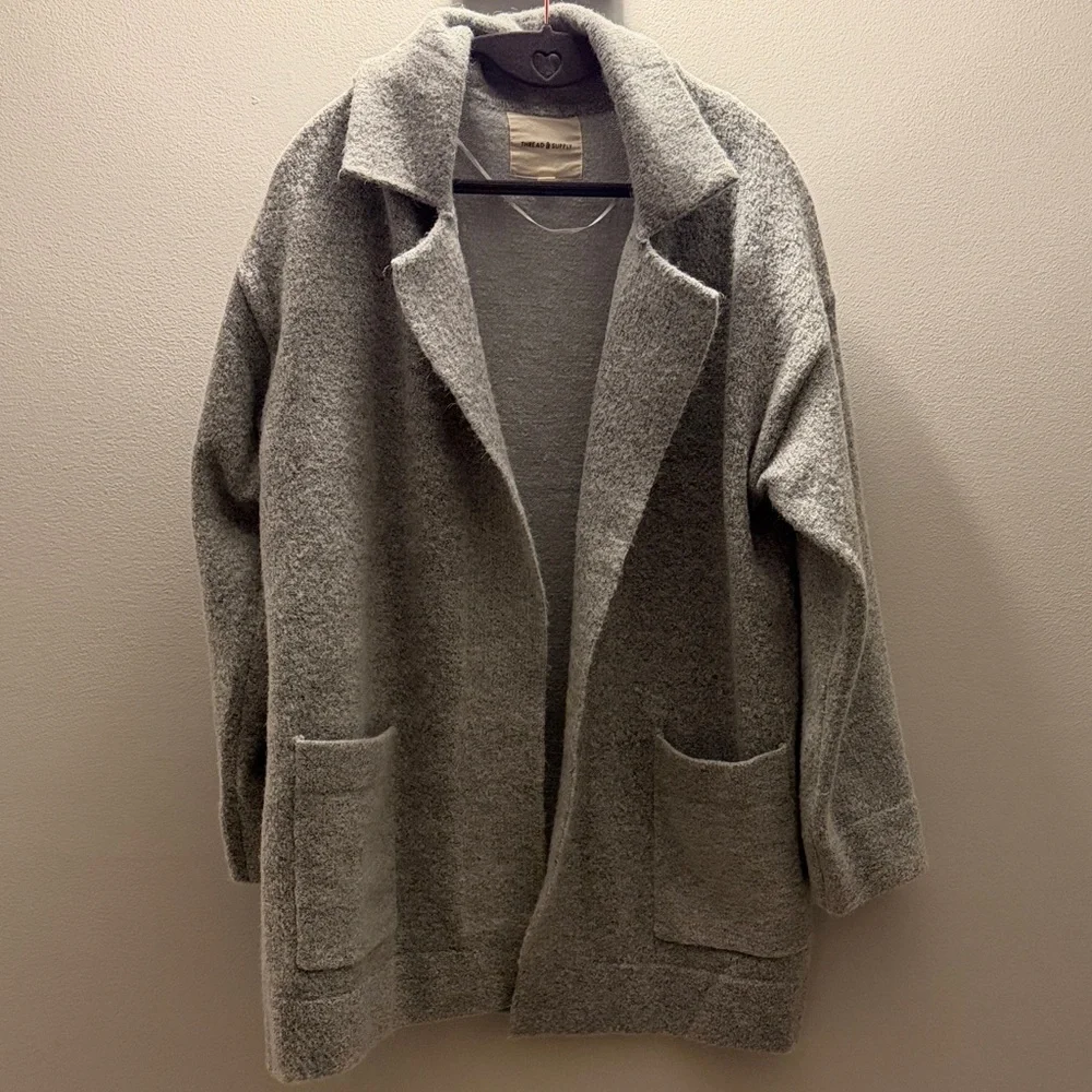 Thread & Supply Open-Front Gray Coatigan with Patch Pockets